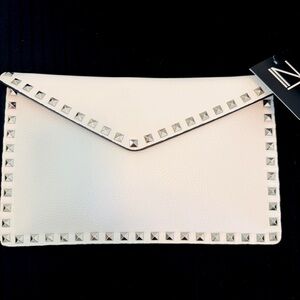 Faux Leather White Studded Envelope Clutch